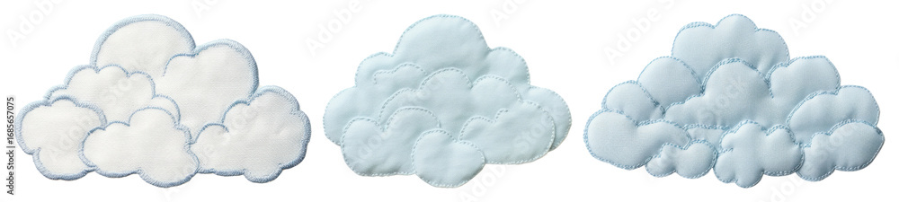 Fototapeta premium PNG Whimsical embroidered cloud designs, element set on transparent background