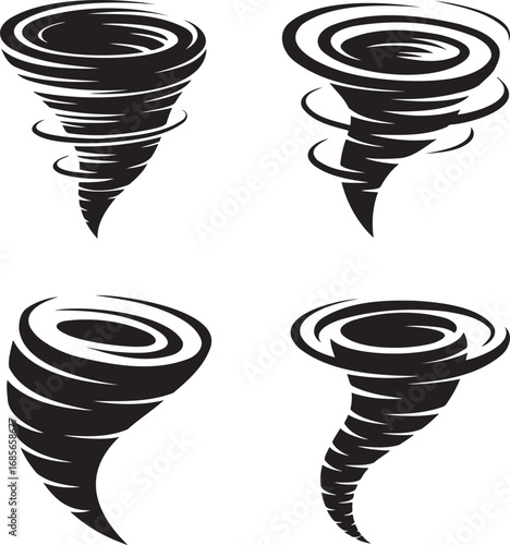 Tornado silhouette set vector illustration isolated on transparent background