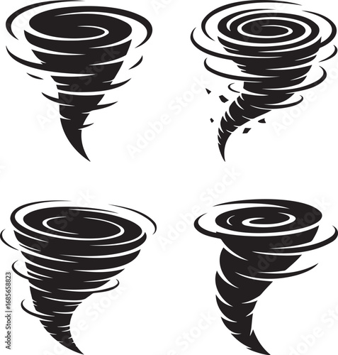 Tornado silhouette set vector illustration isolated on transparent background