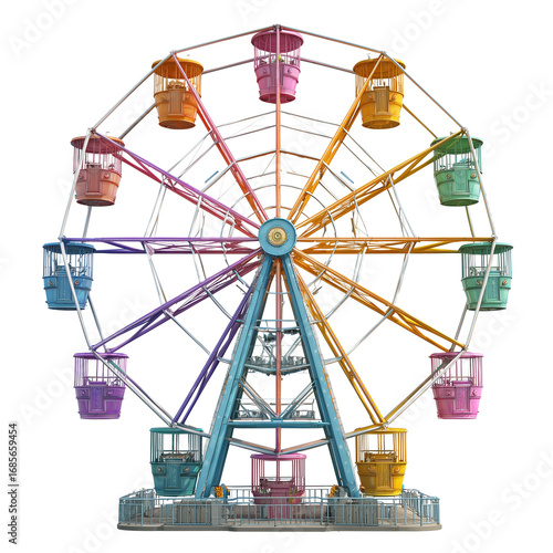 Colorful Ferris wheel ride fun fair amusement park joy isolated on transparent background, Clipart png