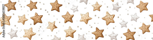 Star-shaped cookies in a dense, overlapping pattern