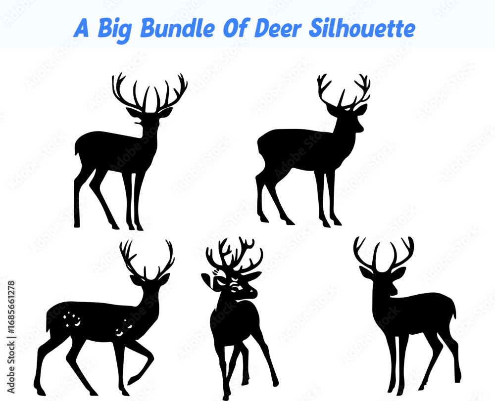 Naklejka premium Collection of Five Different Deer Silhouette Illustrations on a White Background