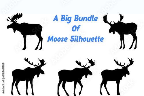 Collection of Moose Silhouettes in Various Poses on a White Background