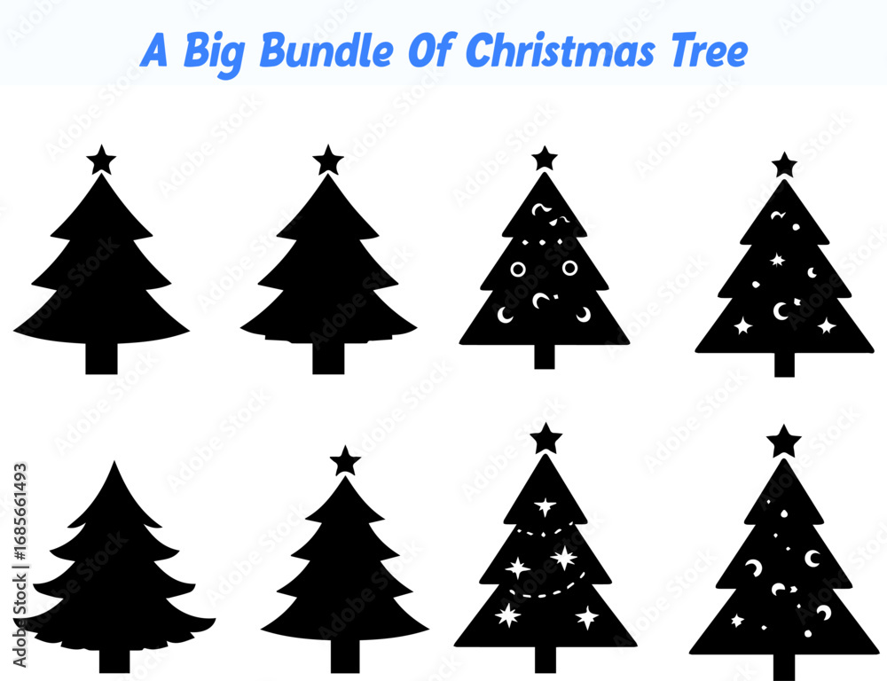 Obraz premium Collection of Christmas Tree Silhouettes with Stars Moons Circles and Garlands on White