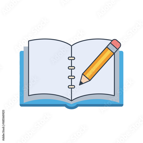 An open notebook with a pencil poised to write, symbolizing creativity, learning, and the beginning of a new idea