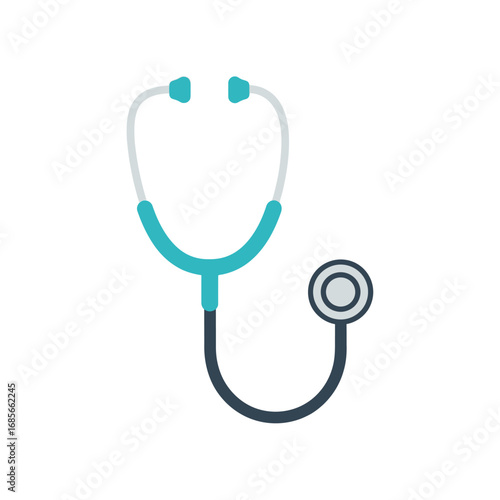 Vector illustration of a medical stethoscope icon. A doctor's diagnostic tool for physical examination, cardiology, and healthcare, isolated on a white background