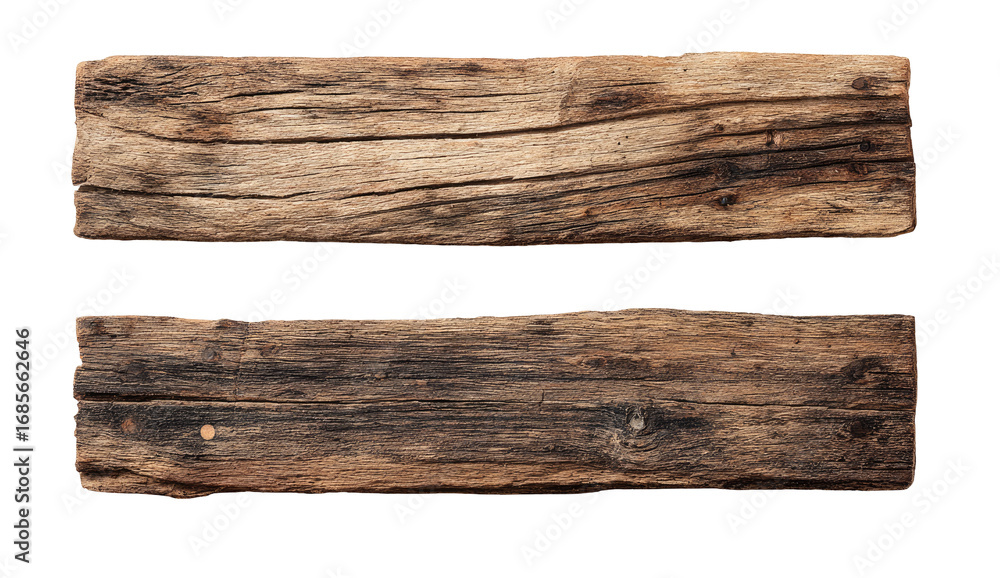 Obraz premium Two weathered wooden planks, horizontal, isolated
