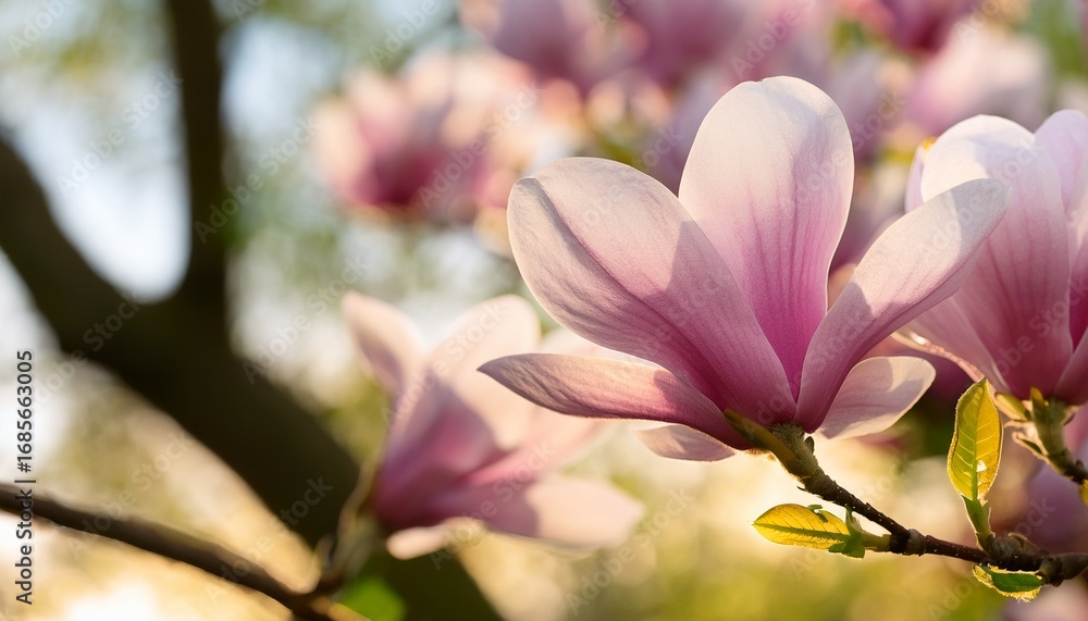 Fototapeta premium blooming magnolia flowers on a tree in spring