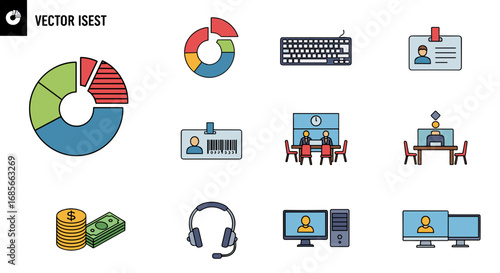 Various business and office related icons in a vector format