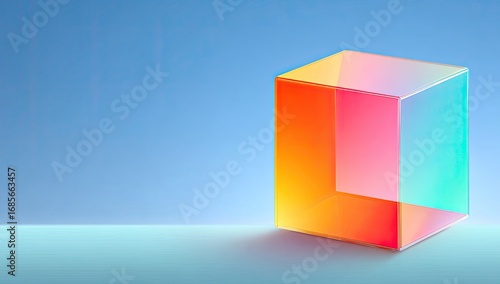 Irridescent cube on pastel background