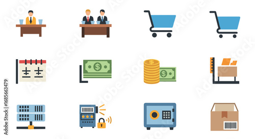 Illustration showing commerce and business related elements