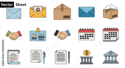 Illustration of business and office related vector icons set