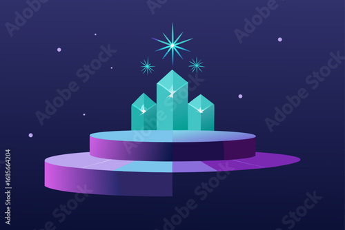 iridescent podium  digital snowflakes  starlight  