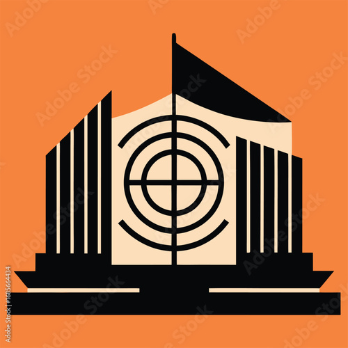 Vector illustration of government building with flag and target symbol