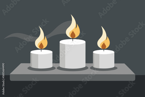 white soy candles  slate slab  rising mist  