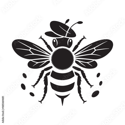 Stylish Bee Illustration in Black and White Wearing a Beret for Art and Design Projects