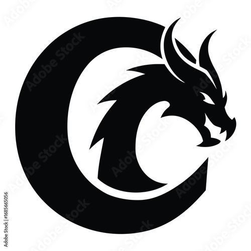 Dragon Head Silhouette Logo Design with Circular Element Symbolizing Power and Mystique Perfect for Gaming Branding or Fantasy Related Ventures and Creative Projects