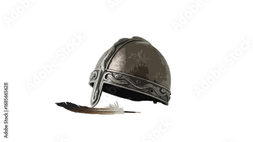 metal antique viking helmet isolated on transparent background 
