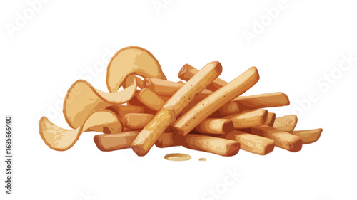 fried french fries potato chips isolated on transparent background