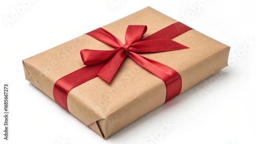 Brown Gift Box with Red Rib...