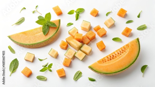 Cantaloupe and Mint Flatlay...