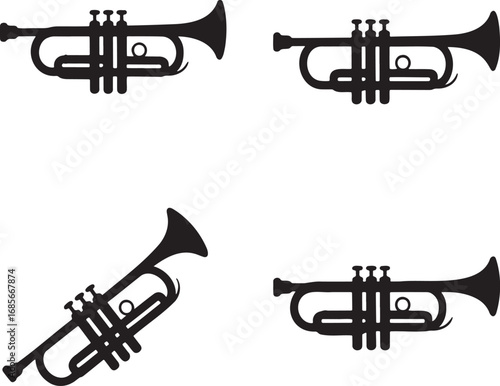 Trumpet and Cornet silhouette set vector illustration isolated on transparent background