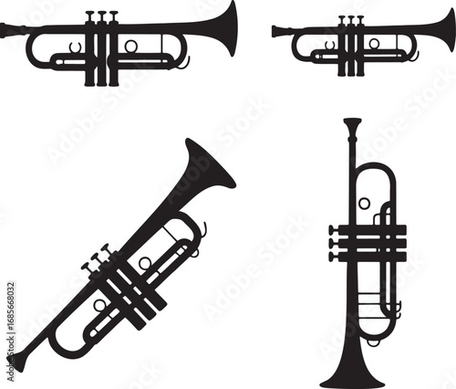Trumpet and Cornet silhouette set vector illustration isolated on transparent background