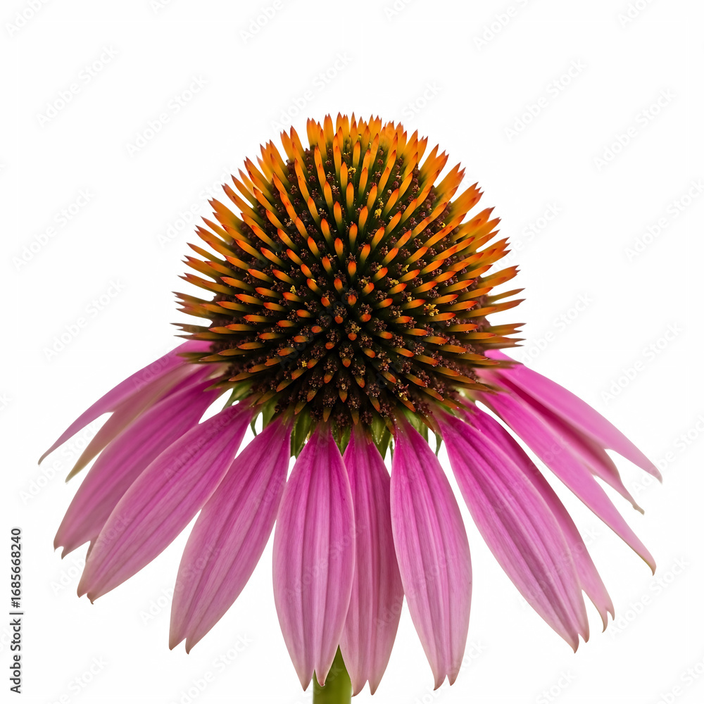 Obraz premium Echinacea flower isolated on transparent background, a beautiful purple coneflower in full bloom