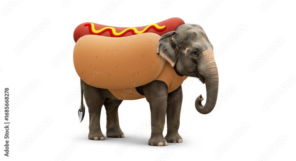 Fototapeta premium elephant dressed as a hotdog, Halloween costume, wiener food costume