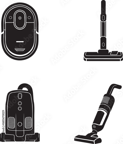 Vacuum Cleaner silhouette set vector illustration isolated on transparent background
