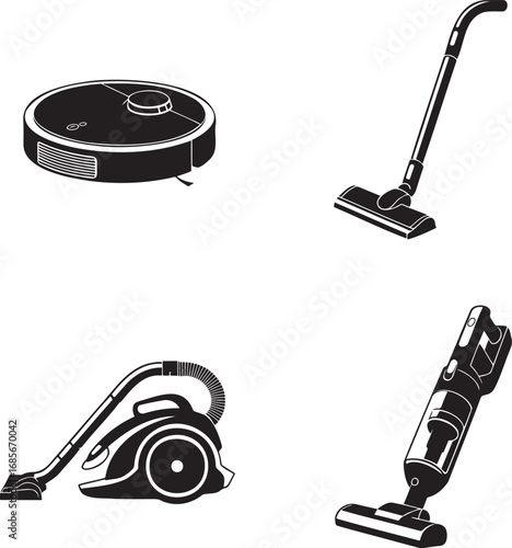 Vacuum Cleaner silhouette set vector illustration isolated on transparent background