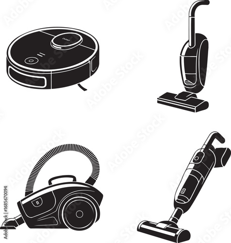 Vacuum Cleaner silhouette set vector illustration isolated on transparent background
