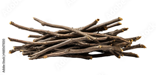 A pile of small, dark brown twigs