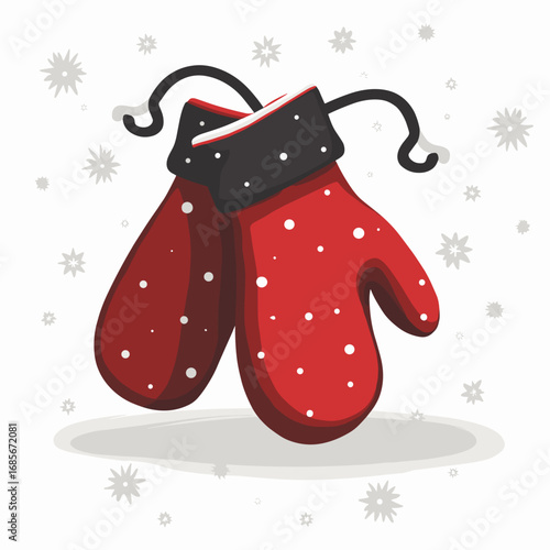 Red winter mittens with snowflakes on white background  