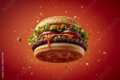 Tasty burger with french fries and fire.