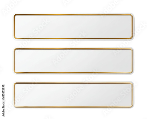 Three horizontal, blank, white rectangles with gold borders