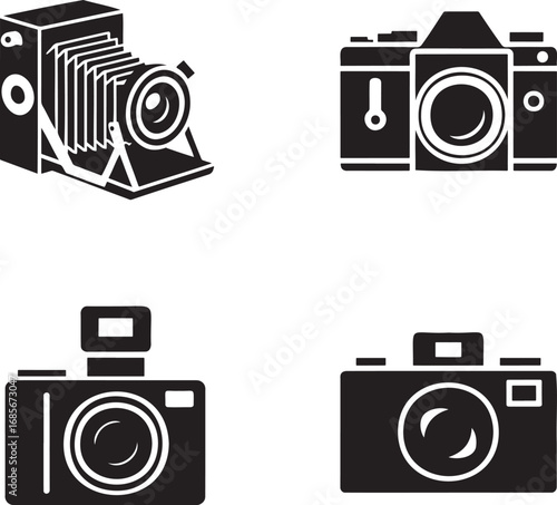 Vintage Camera Icon silhouette set vector illustration isolated on transparent background