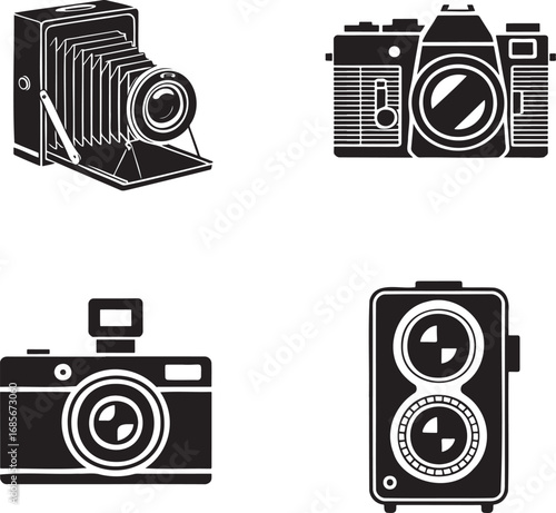 Vintage Camera Icon silhouette set vector illustration isolated on transparent background