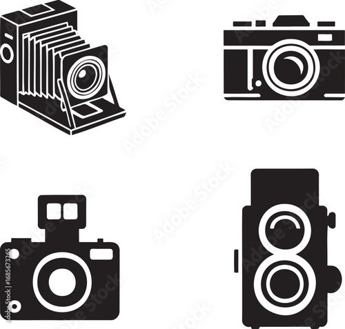 Vintage Camera Icon silhouette set vector illustration isolated on transparent background