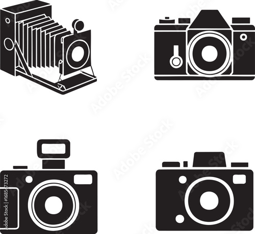 Vintage Camera Icon silhouette set vector illustration isolated on transparent background