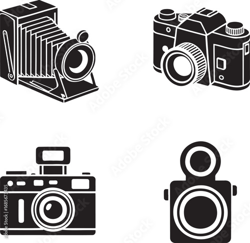 Vintage Camera Icon silhouette set vector illustration isolated on transparent background