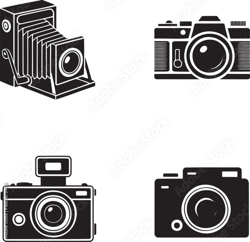 Vintage Camera Icon silhouette set vector illustration isolated on transparent background