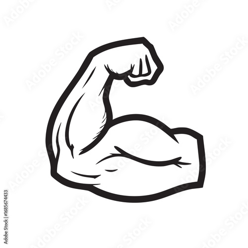 Strong muscular arm flexing bicep line art icon vector illustration for fitness and bodybuilding