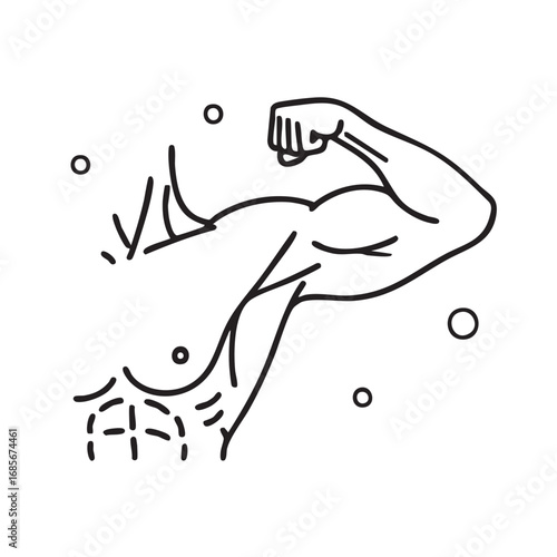 Strong muscular arm flexing bicep line art icon vector illustration for fitness and bodybuilding