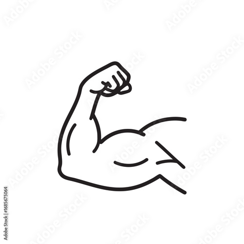 Strong muscular arm flexing bicep line art icon vector illustration for fitness and bodybuilding