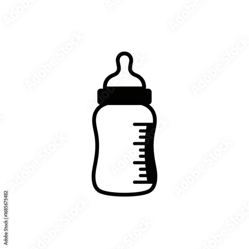 Simple Black and White Illustration of a Baby Bottle with Measurements