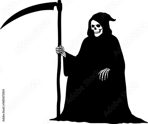 Grim reaper sitting silhouette with scythe vector illustration isolated on white background
