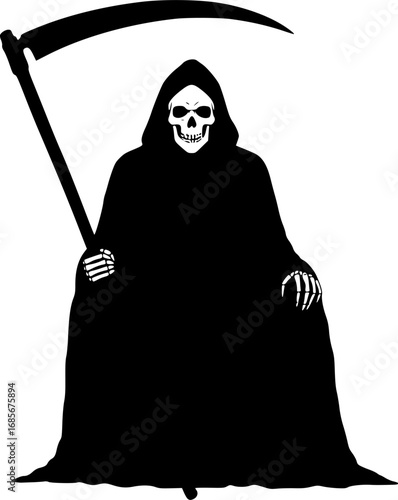 Grim reaper sitting silhouette with scythe vector illustration isolated on white background
