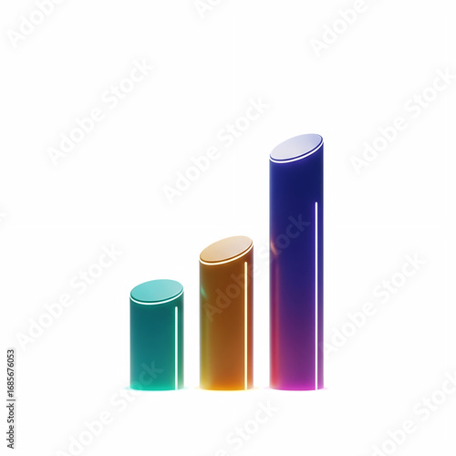 Wallpaper Mural Three cylindrical bar graph showing growth isolated on transparent background in teal, gold, purple Torontodigital.ca
