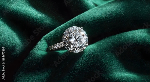 Oval cut diamond ring on green velvet background engagement ring jewelry